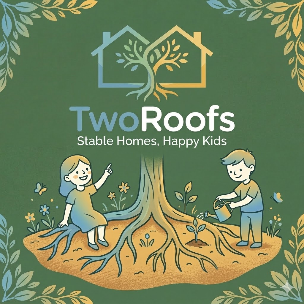 TwoRoofs illustration showing two homes connected through a shared tree